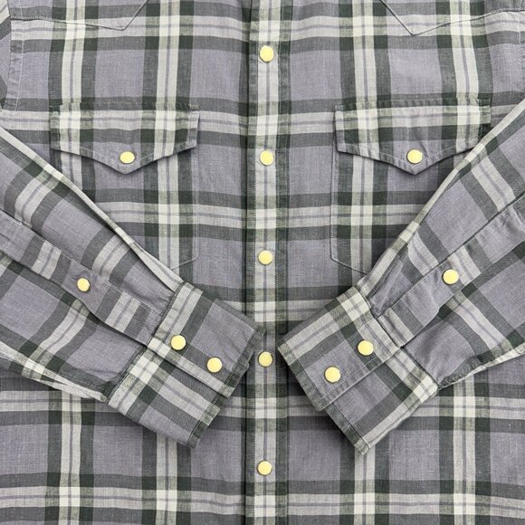 Proper Cloth Men's Western Shirt Pearl Snap Button Linen Spandex, Blue Plaid, M - Picture 6 of 10